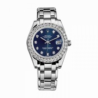 ROLEX Pearlmaster 34 81299 White Gold Watch (Blue Set with Diamonds)